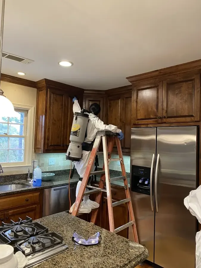 Drying set up at the spot where an appliance leak started